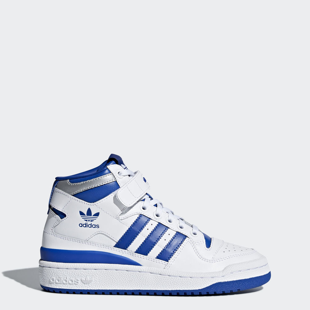 Adidas Forum Mid - Originals για αγορια - Ασπρα/Μπλε Ρουά/Ασπρα,Μέγεθος: EU 27 – 39 1/3 (242NUJSW)